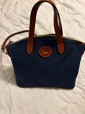 Dooney & Bourke Navy Canvas handbag with Brown Leather Accents